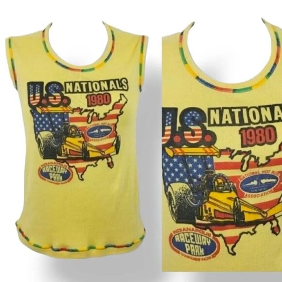 Vintage Rare 1980 U.S. Nationals NHRA Indianapolis Raceway Top in Yellow Size S - Picture 7 of 7